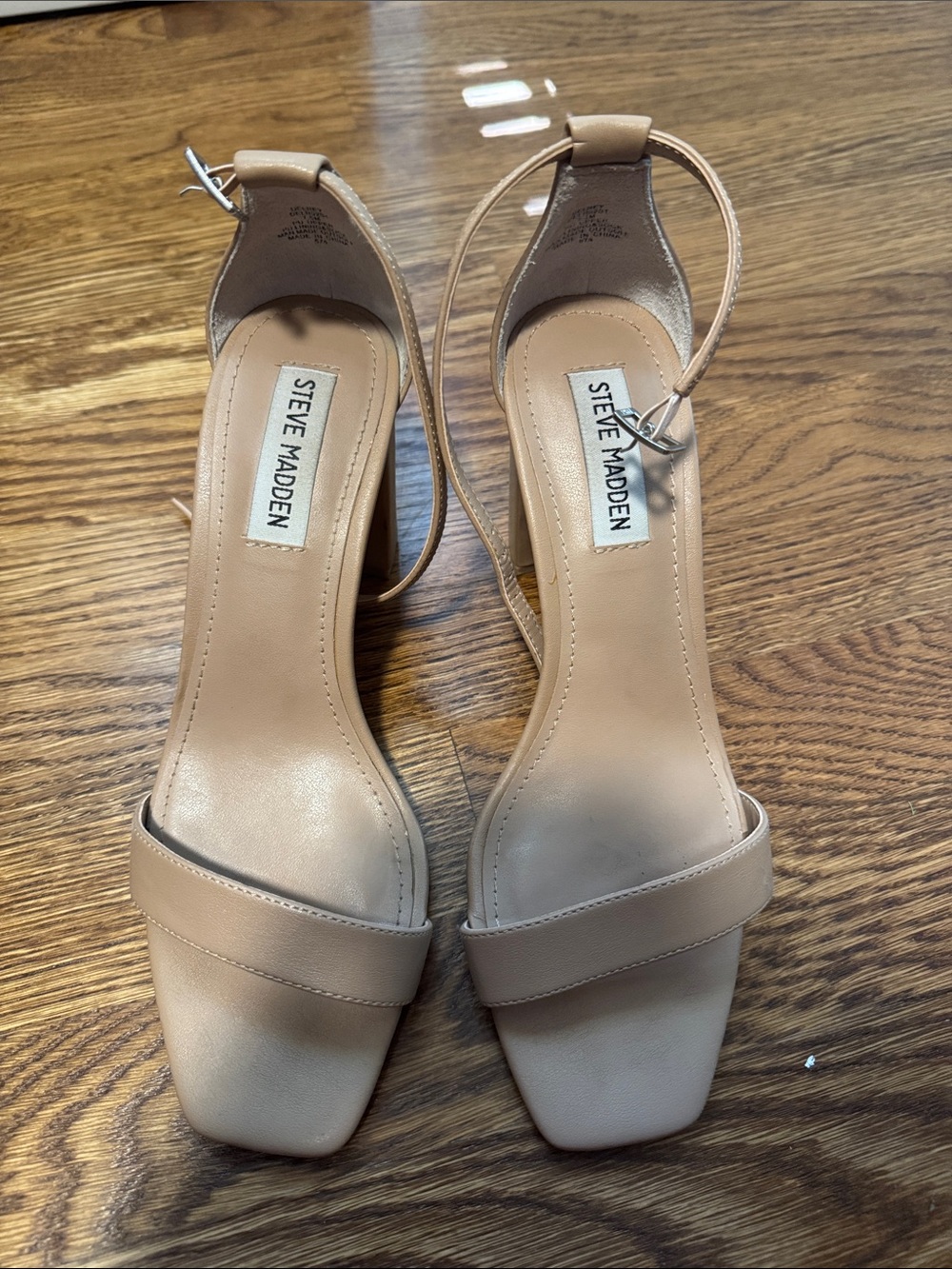 Steve Madden Nude Square-Toe Ankle-Strap Sandals